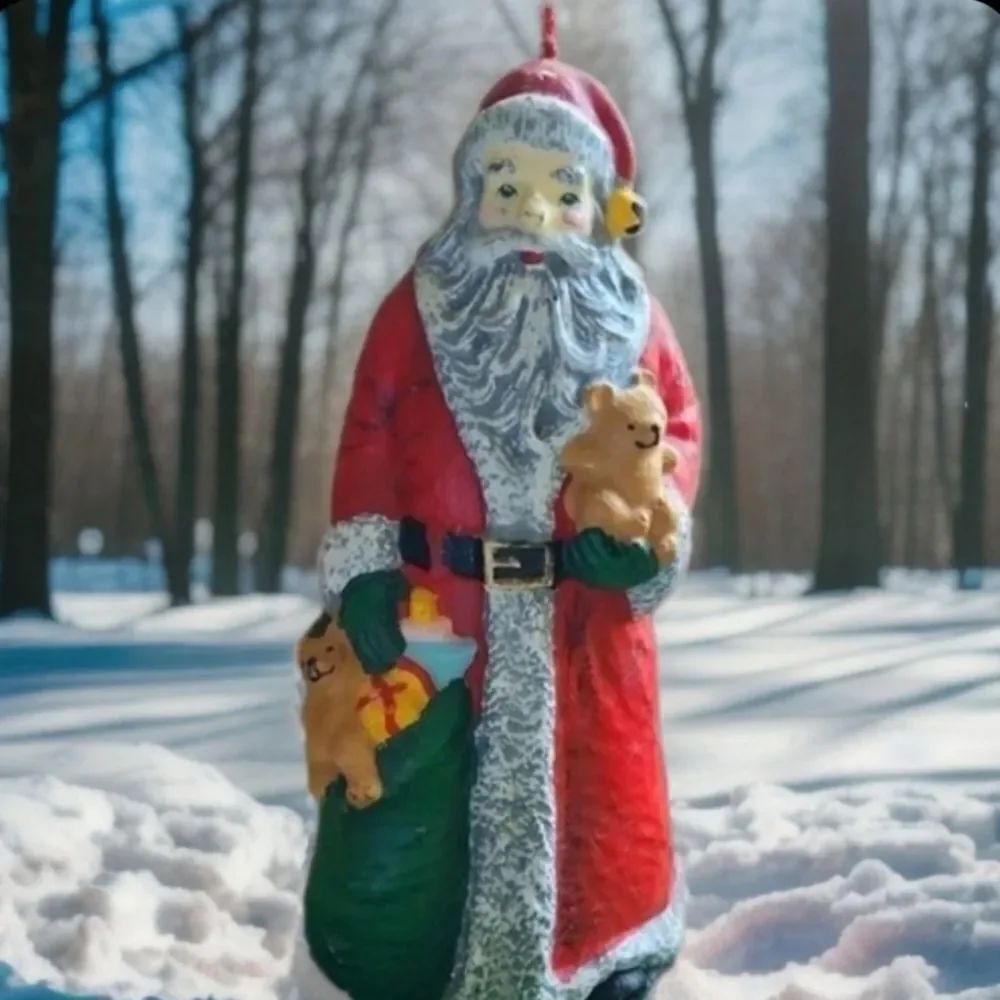 Vintage Wax Candle Santa with Toy Bears